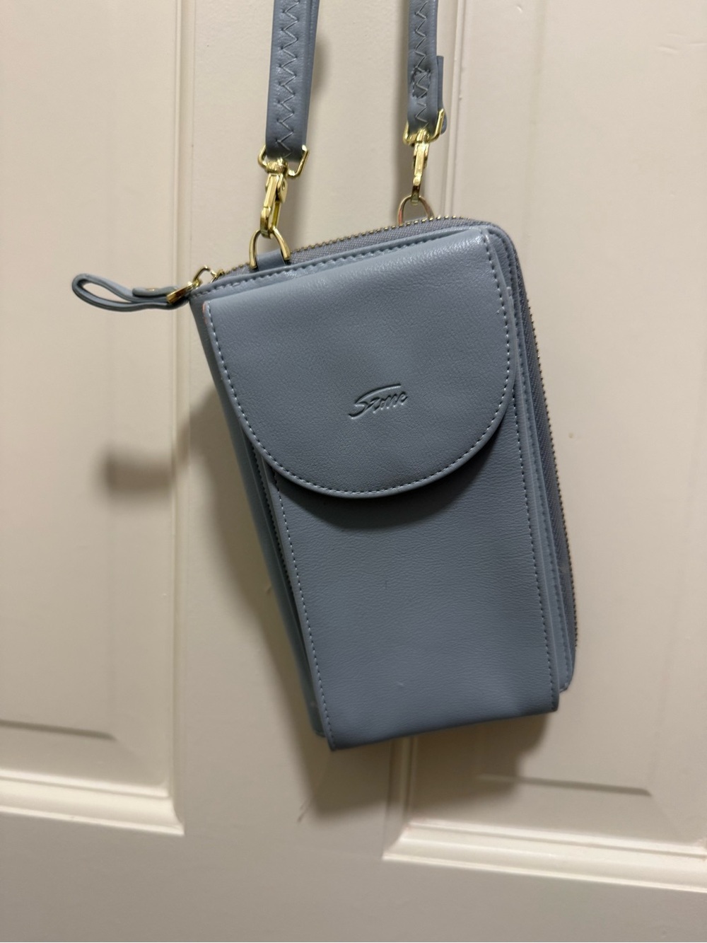 Sky Blue Crossbody Phone Bag with Gold Hardware
